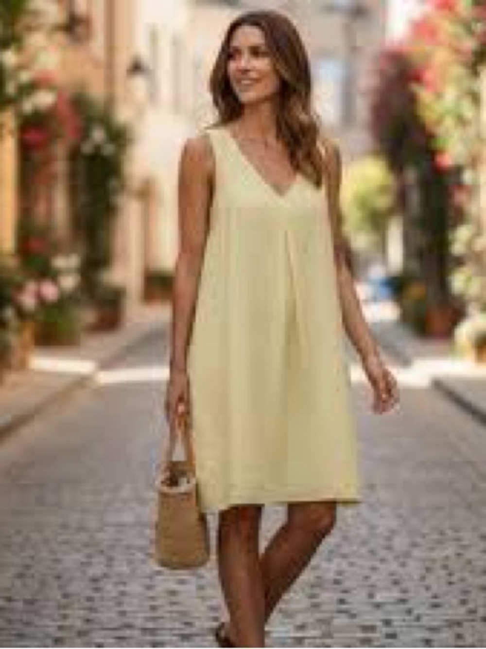 J. Jill Soft V-Neck A-Line Midi Dress in Pale Yellow